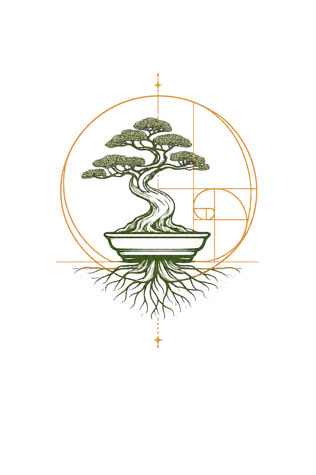 Símbolo do bonsai com geometria sagrada representando transformação